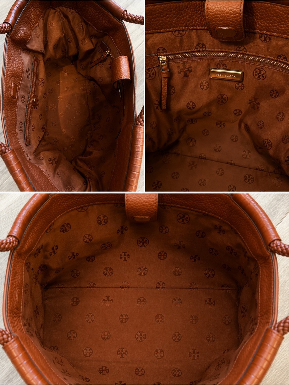 Tory Burch Cognac Pebbled Leather Tote with Braided Handles - Picture 2 of 2